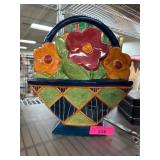 Glazed Ceramic Floral Basket Figurine