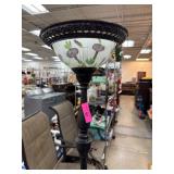 Black Floor Lamp with Floral Glass Shade