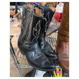 Black Leather Cowboy Boots with Decorative Stitchi