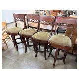 Four Wooden Swivel Bar Stools with Cushioned Seats