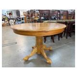 Round Oak Pedestal Table with Claw Feet