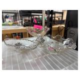 Three Clear Glass Dishes w Sterling Silver overlay