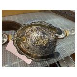 Western-Style Leather Belt with Silver Buckle