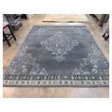 810 Gray Wool Persian-Style Rug, Navy Accents