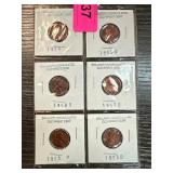 Six 1950s Brilliant Uncirculated Wheat Cents