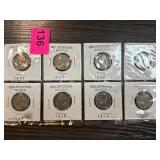 Eight Old Jefferson Nickels (1949-1959)