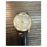Mansok Gold-Tone Wristwatch With Leather Strap