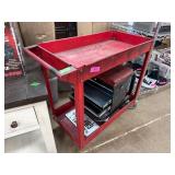 Red Metal Utility Cart with Seat and Drawers