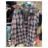 Free People Plaid Shirt with Sequined Detail