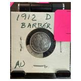 1912-D Barber Dime in About Uncirculated Condition
