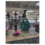 Decorative Items Including Candelabra, Vase, and P