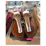 GBG Womens Brown Sandals with Monogram Pattern