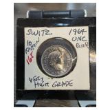 1964 Swiss 10 Rappen Coin in UNC Proof Condition