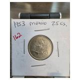 1953 Mexico 25 Centavos Coin