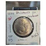 1944 Philippines 50 Centavos Coin MS63