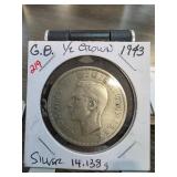 1943 Great Britain Half Crown Silver Coin