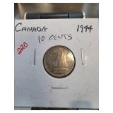 1944 Canada 10 Cents Coin in Holder
