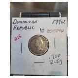 1942 Dominican Republic 10 Centavos Coin (.900 Sil