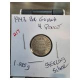 1943 British Guiana 4 Pence Sterling Silver Coin