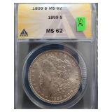 1899 Morgan Silver Dollar Graded MS62 by ANACS