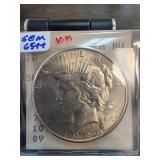 1925 Silver Peace Dollar Graded GEM BU 65+