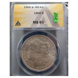 1900 Morgan Silver Dollar Graded MS61 by ANACS