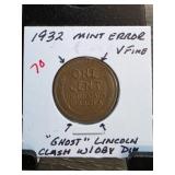 1932 Lincoln Cent Mint Error with Clash Marks