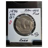 1936-S/S Buffalo Nickel RPM-002 in Fine Condition