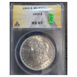 1903 Morgan Silver Dollar, ANACS MS 63 Graded