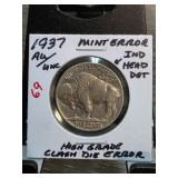 1937 Buffalo Nickel with Mint Error