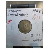 1927 Straits Settlements 10 Cents Silver Coin