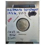1926 Straits Settlements 10 Cents Silver Coin
