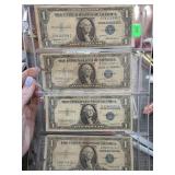 Four 1935 $1 Silver Certificates