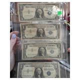Four 1957 Silver Certificate $1 Bills