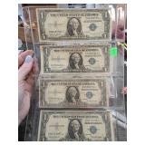 Four 1935 Series $1 Silver Certificates