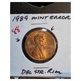 1989 Lincoln Cent Mint Error Double Rim