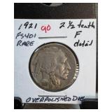1921 Buffalo Nickel FS-401 2 1/2 Feathers Variety