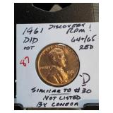 1961-D/D Lincoln Cent with RPM and DDO Features