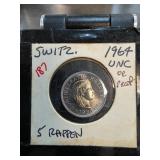 1964 Swiss 5 Rappen Coin in UNC Condition