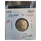 1960 Canadian 10-Cent Silver Coin in Holder