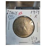 1959 Italy 500 Lire Silver Coin