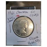 1961 Canada 50 Cents Silver Coin in VNC Cameo