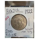 1922 Brazil 2000 Reis Silver Coin