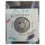 1920 Cuban 20 Centavos Silver Coin