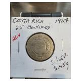 1927 Costa Rica 25 Centimos Silver Coin