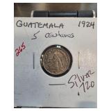 1924 Guatemalan 5 Centavos Silver Coin