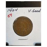 1904 Indian Head One Cent Coin in Card Holder