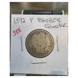 1892-P Barber Quarter Coin