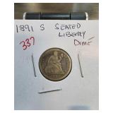 1891-S Seated Liberty Dime in Holder