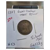 1887 Great Britain Silver Three Pence Coin in Hold